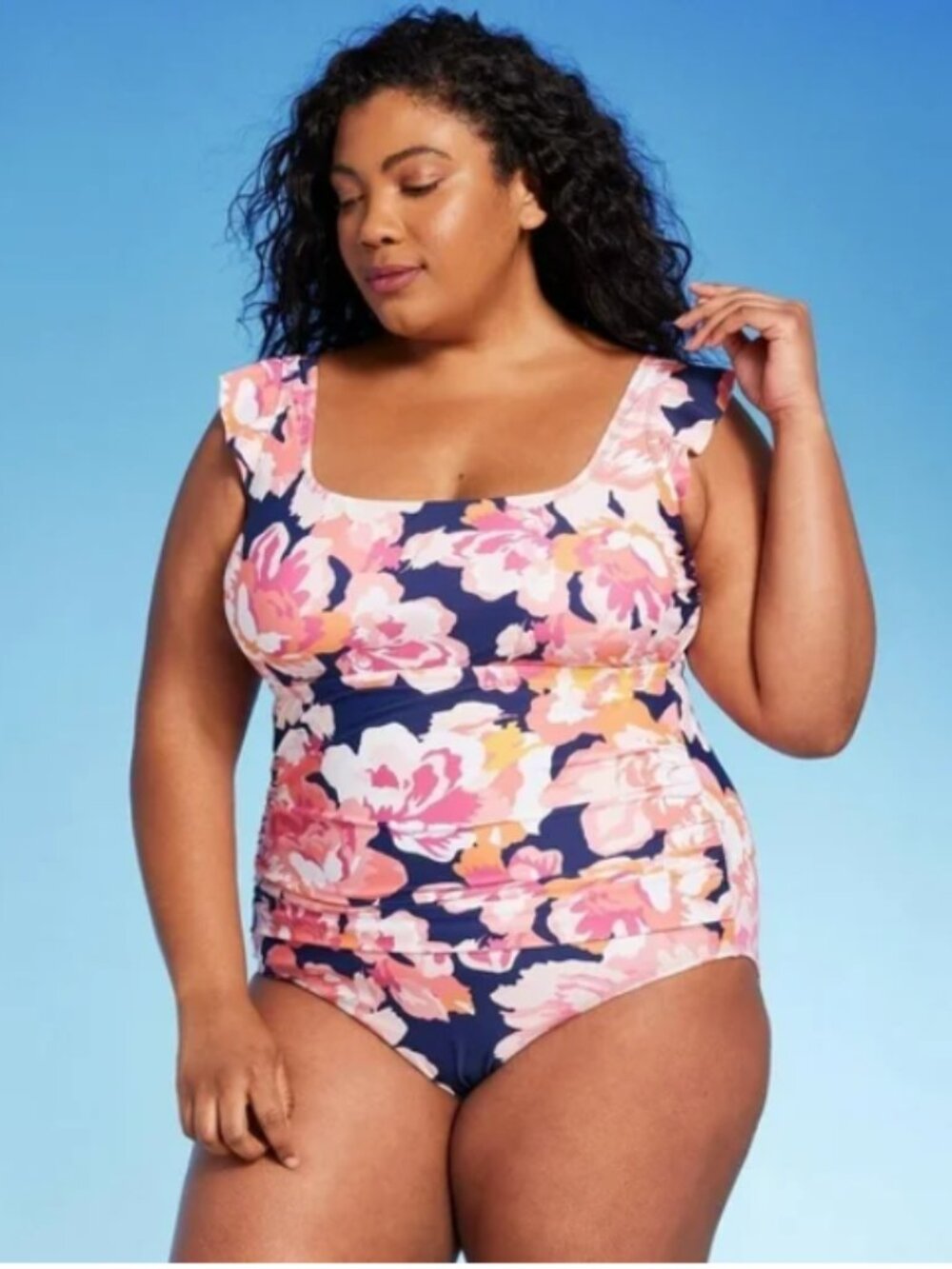 Kona Sol Women's Over The Shoulder Swimwear Floral One Piece Swimsuit